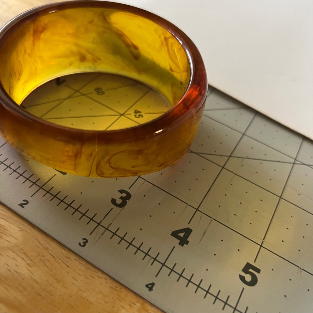 Vintage Chunky Art Deco Amber Bangle Bracelet Translucent Swirl 3" - Picture 7 of 7
